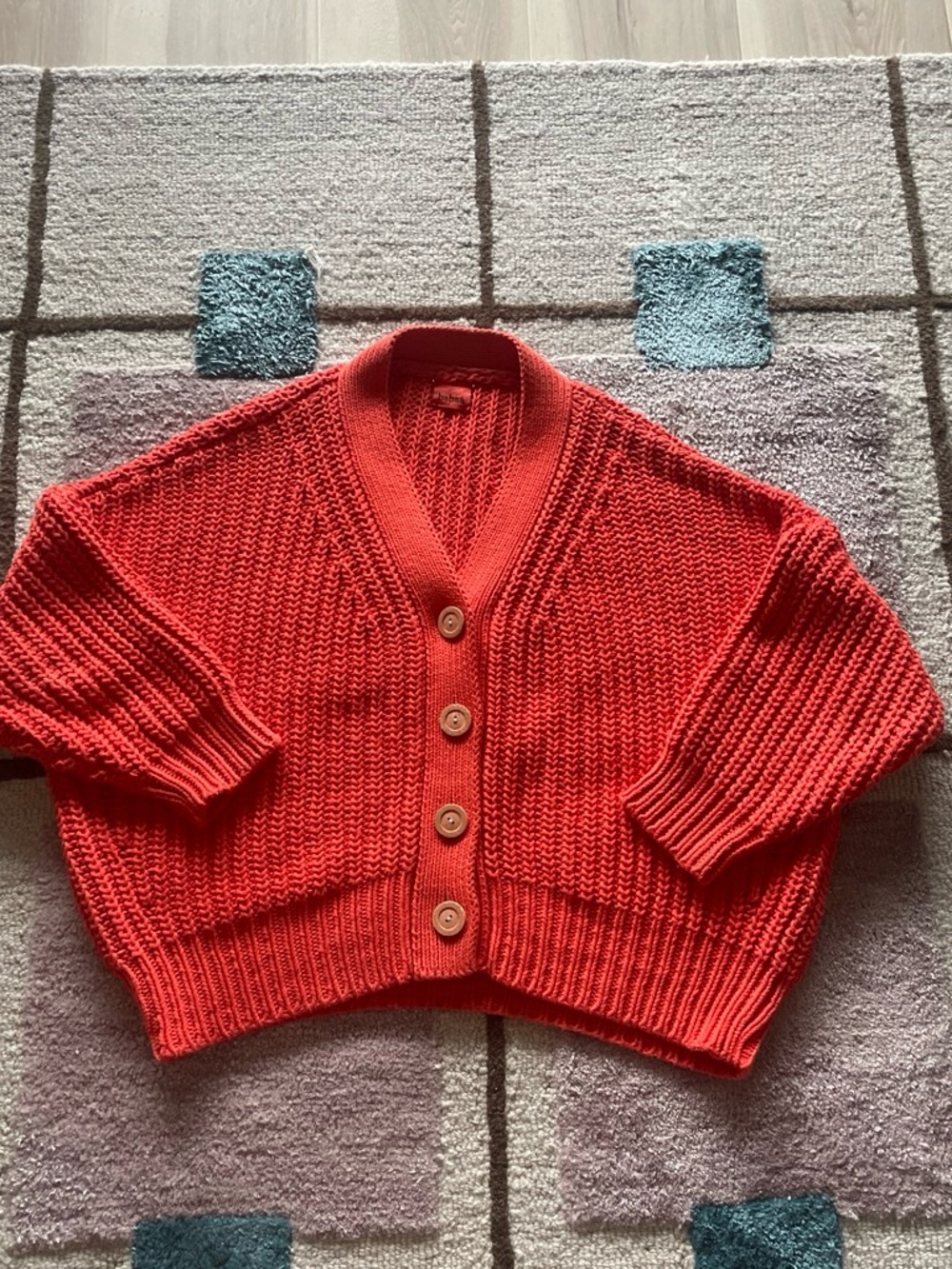 Babaa Coral Red Chunky Button Cardigan